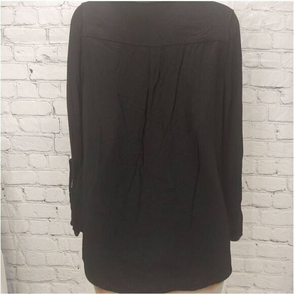 Dear John Women's Size Small Black 100% Rayon Hi-Lo Roll Tab Sleeve Blouse - Picture 6 of 6